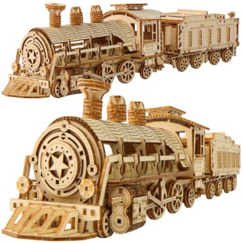 Wooden 3D Puzzle Steam Locomotive Model Kit Kruzzel 26515, 282 Pieces