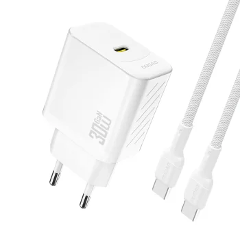 Dudao A27PCEU GaN USB-C lādētājs 30W PD ar USB-C kabeli, balts