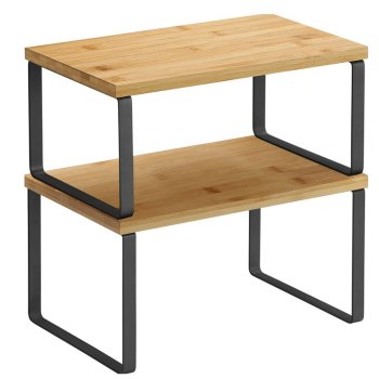 Virtuves plaukts organizators 2 līmeņu mazs, dabīga koka un melns