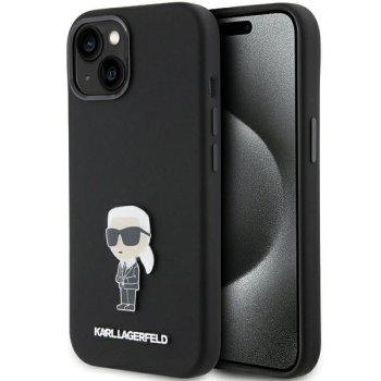 Apple iPhone 15 Plus 6.7'' Karl Lagerfeld Silicone Ikonik Metal Pin Cover Case, Black