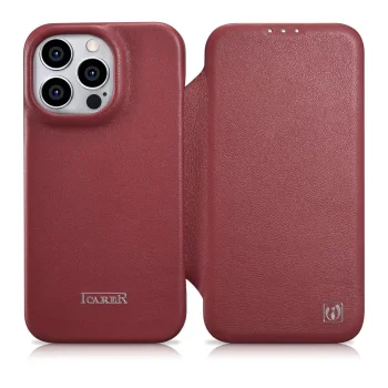Icarer iPhone 14 Pro Max Premium Leather Folio Case MagSafe, Red