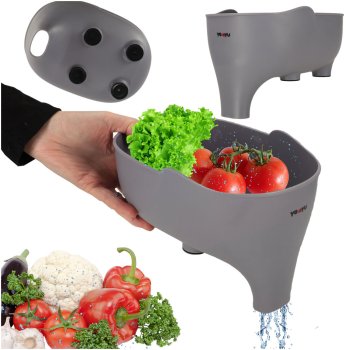 Дуршлаг в форме слона с миской, фиолетово-серый, пластик