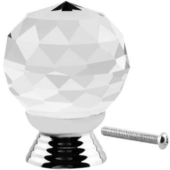 Diamond Shape Crystal Glass Cabinet Knob with Chrome Base