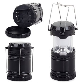 Saliekamā LED kempinga lampa, tūrisma lukturis, melna