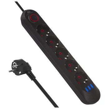 Maclean MCE395 B Pagarinātājs ar 5 ligzdām un 3xUSB, 1.5m, Melns