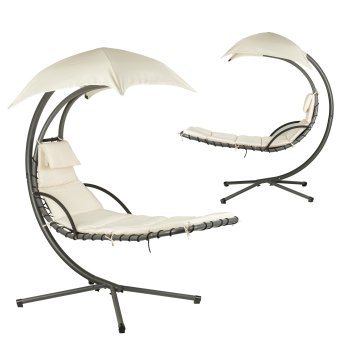 Подвесной шезлонг-качели с навесом для сада MultiGarden, бежевый