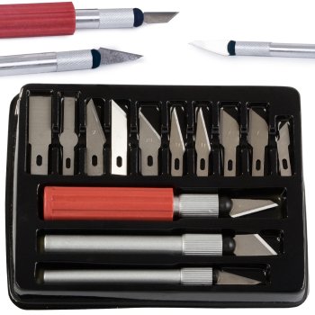 Model craft knife set with 13 interchangeable blades and case