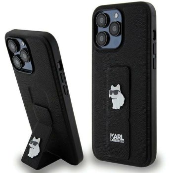 Karl Lagerfeld iPhone 13 Pro Max vāciņš Gripstand Saffiano Choupette Pin, melns