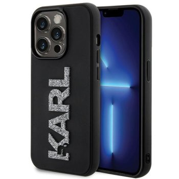Karl Lagerfeld iPhone 15 Pro Case 3D Rubber Glitter Logo, Black