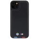 BMW iPhone 15 Plus vāciņš Leather Stamp Tricolor, melns