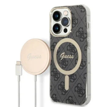 Apple iPhone 14 Pro Max 6.7" Guess 4G Print MagSafe Case Cover (GUBPP14XH4EACSK) + Charger, Black