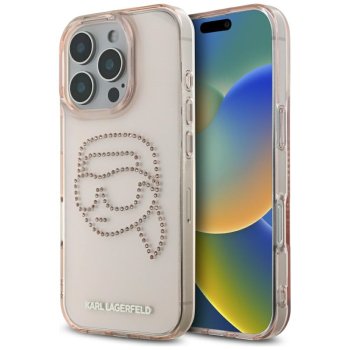 Karl Lagerfeld IML Rhinestones Karl Head vāciņš iPhone 16 Pro, Rozā