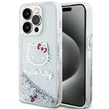 Hello Kitty iPhone 15 Pro Case Liquid Glitter Charms Kitty Head, Silver