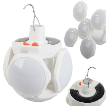 Saliekama LED kempinga lampa ar saules bateriju un āķi