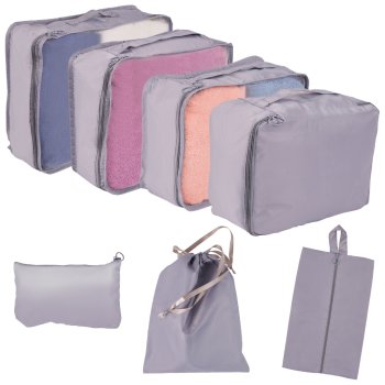 7-Piece Packing Cubes for Suitcases Travel Organizer Set with Shoe Bag, Grey
