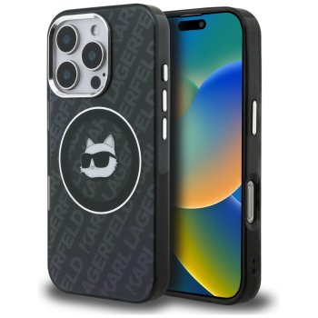 Karl Lagerfeld IML Choupette Head Logo MagSafe vāciņš Apple iPhone 16 Pro Max, Melns