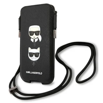 Сумка для телефона Karl Lagerfeld Saffiano Ikonik Karl&Choupette 6.1'' Черная