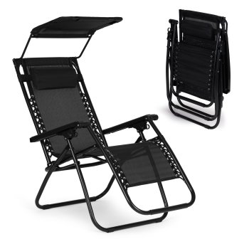 MultiGarden ZRL009-R BLACK Garden and Beach Sun Lounger with Canopy, Black