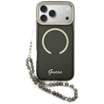 Guess IML Glitters Script Strap MagSafe vāciņš iPhone 17 Pro Max tālrunim – melns | Phone Case Cover