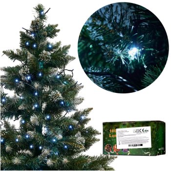 LED virtene 10m 100 LED, auksti balta, 8 režīmi
