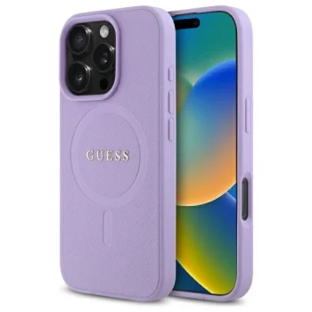 Чехол Guess для iPhone 16 Pro Saffiano MagSafe, фиолетовый