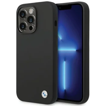 Чехол BMW для iPhone 15 Pro Max Silicone Metal Logo, черный