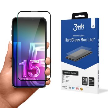 Apple iPhone 15 6.1'' Telefona Aizsargstikls uz Visu Ekrānu | 3MK HardGlass Max Lite 5D Tempered Glass Screen Protector