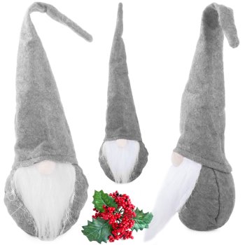 Christmas Gnome with Bendable Hat, 30 cm, Grey