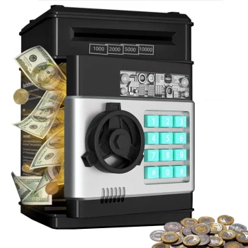 Automātiskā Monētu Banknošu Krājkase ar Kodu, Melns | Children Piggy Bank Toy Box for Money with Fingerprint and...