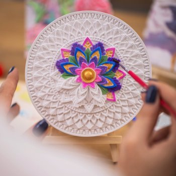 Gipša krāsojamā 3D mandalas glezna - Krāsu un otu komplekts - CANDELLANA l Gypsum Paint-by-Number 3D Mandala