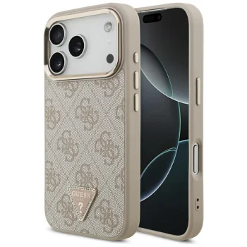 Guess iPhone 17 Pro vāciņš 4G PU Leather Triangle Logo MagSafe, rozā