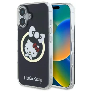 Чехол Hello Kitty для iPhone 16 IML Fun Bow MagSafe, черный