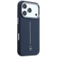 Mercedes Leather Semi Wrap Iconic Line MagSafe Case for iPhone 17 Pro Max, Navy Blue