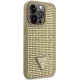 Guess iPhone 14 Pro vāciņš Rhinestone Triangle, zelta