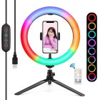 Puluz Pastāvīgās Dienas Gaismas Komplekts LED RGBW, 26cm ar Mini Galda Statīvu Tripodu | Vlogging RGB Ringlight Photo Video Lamp