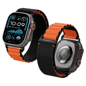 Ремешок Spigen WBF1 для Apple Watch 44 / 45 / 46 / 49 мм, черный с оранжевым