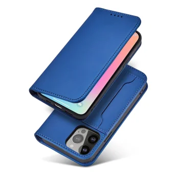 Чехол-книжка Magnet Card Case для iPhone 13 Pro с кошельком и подставкой синий