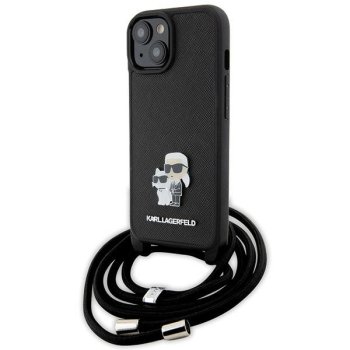 Karl Lagerfeld iPhone 15 vāciņš Crossbody Saffiano Metal Pin, melns