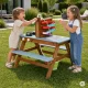 ECOTOYS koka dubļu virtuve ar piknika galdu, soliem un ūdens sūkni