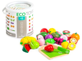 Koka rotaļu augļi griešanai 20 gab. komplekts ECOTOYS