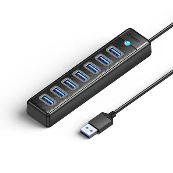 Orico PW7U-U3 USB centrmezgls 7x USB-A 3.0, 1m, melns