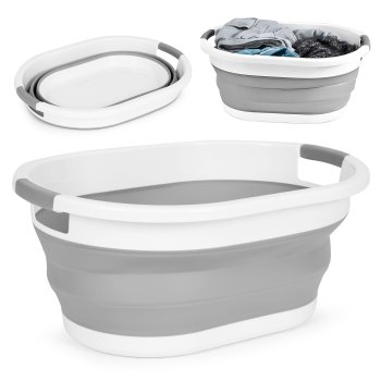 Salokāms veļas grozs un silikona bļoda ModernHome 20 L, balti pelēks