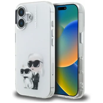 Karl Lagerfeld IML Aquarelle Karl & Choupette iPhone 16 Case - White