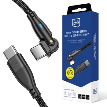 Кабель 3mk Hyper Cable N-SERIES USB-C / USB-C 2м 60W 180°, черный