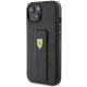 Ferrari Grip Stand metāla vāciņš ar logotipu iPhone 15 - melns | Metal Logo case for black