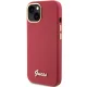 Guess iPhone 15 vāciņš Silicone Script Metal Logo & Frame, sarkans