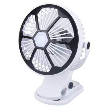 Galda ventilators ar klipu un lampu 3 režīmi uzlādējams | Desk fan standing clip-on with light modes rechargeable