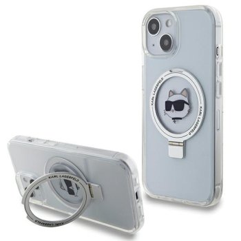 Karl Lagerfeld iPhone 15 Case Ring Stand Choupette Head MagSafe, White