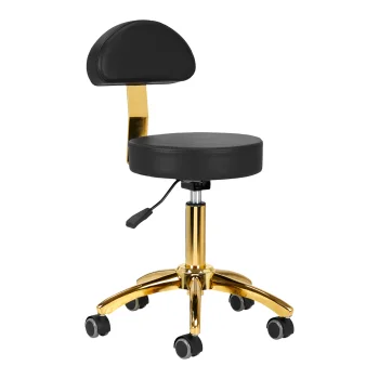 Kosmetologa taburete ar atzveltni Activeshop AM-304G, melna/zelta