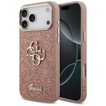 Guess Fixed Glitter Big 4G Metal Frame Phone Case Cover iPhone 17 Pro Max - Pink